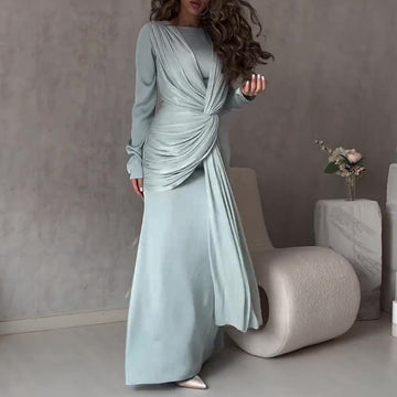 Women's New Autumn Collar Collar Overlapping Design Dress Dress High-Rise Collar With Long Skirt